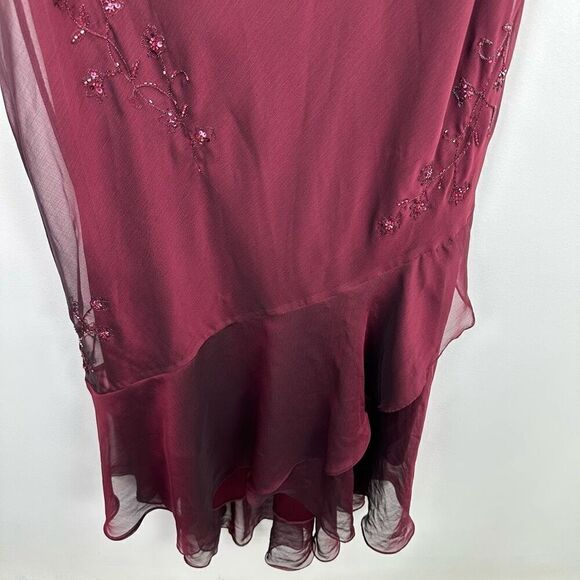 Alex Evenings Women’s Plus Size Burgundy Maroon Drape Beaded High Low Hem Dress - Picture 8 of 16